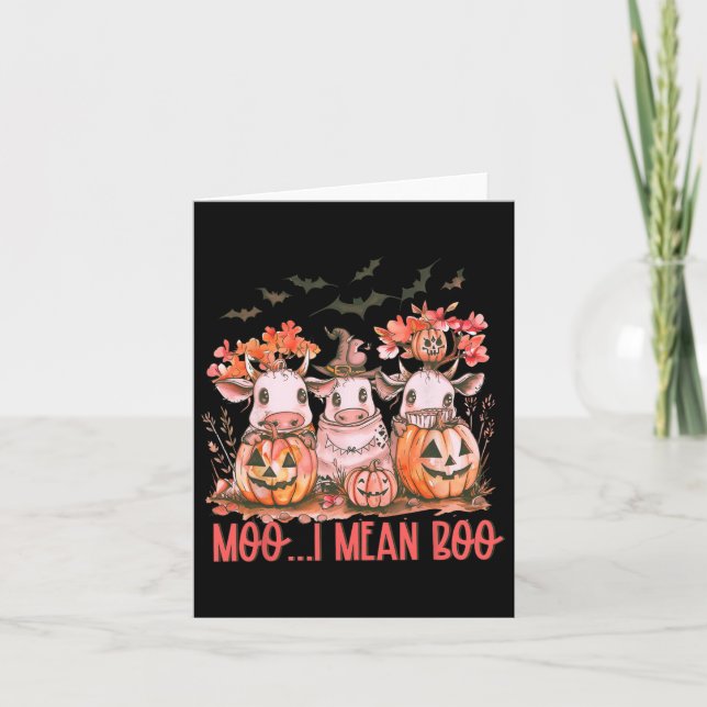 Cartão Ghost Cow Moo I quer dizer Boo Pumpkin Halloween (Frente)