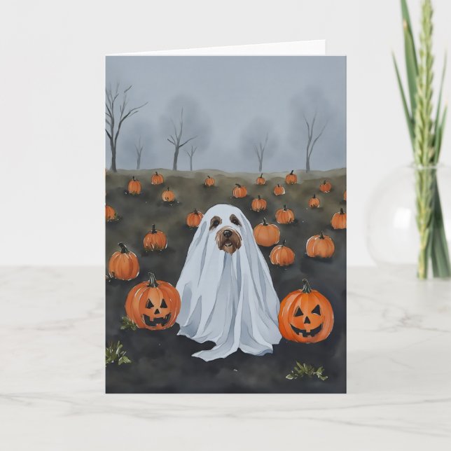 Cartão Ghost Dog Watercolor Halloween (Frente)