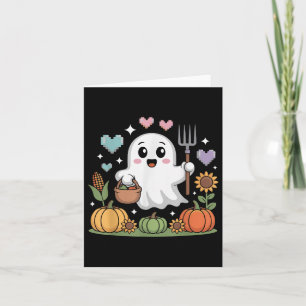 Cartão Ghost Farmer Harvesting Veggies Pumpkins Halloween