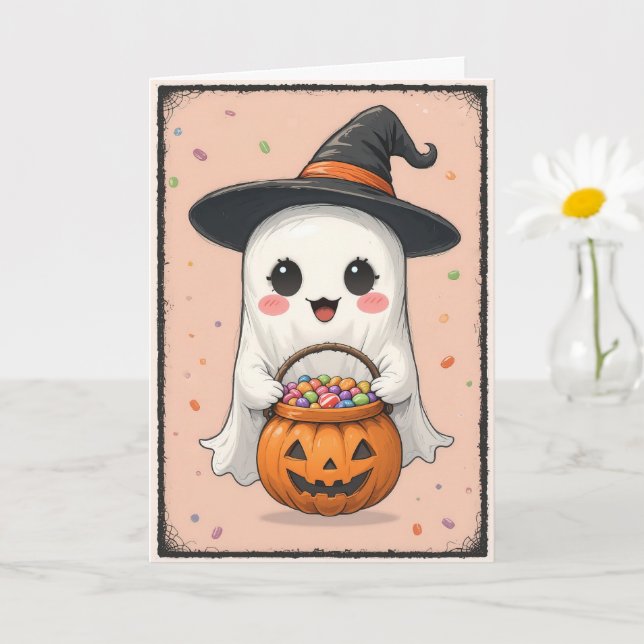 Cartão Ghost Halloween Bonito Bootimismo Adorável (Planta pequena)