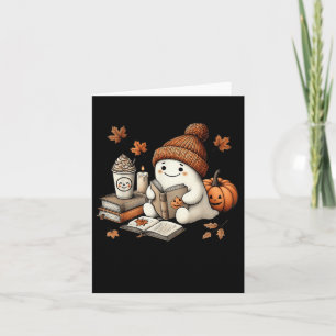 Cartão Ghost Lading Book Bonito Amadurece Halloween Pumpk