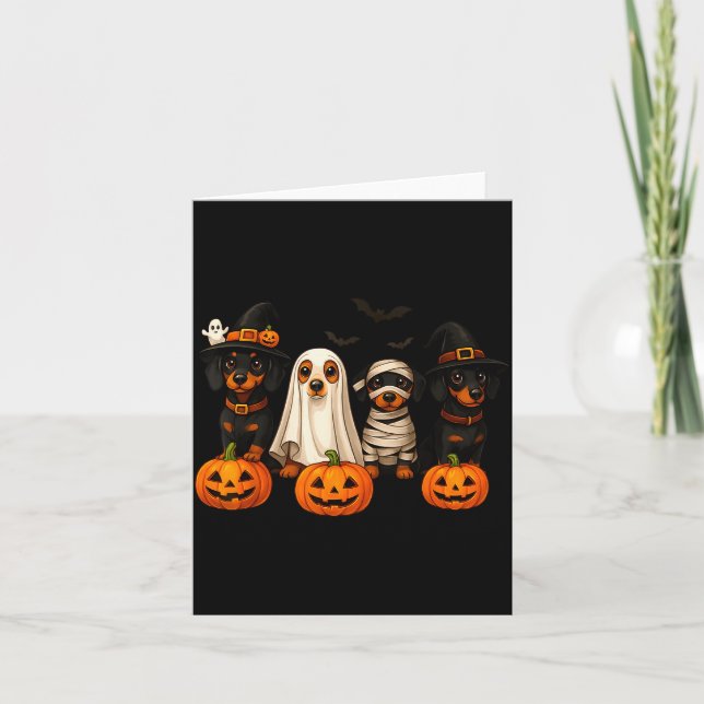 Cartão Ghost Witch Mummy Pumpkin Dachshund Dog Costume Ha (Frente)