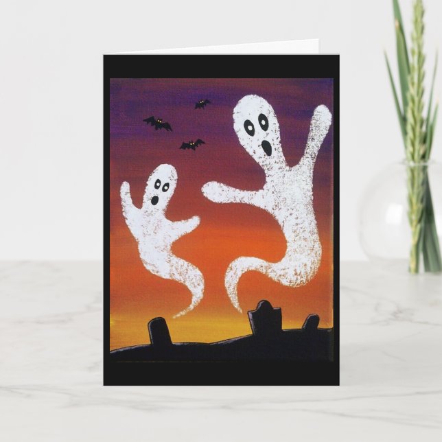 Cartão Ghosts in the Graveyard Halloween Greeting Card (Frente)