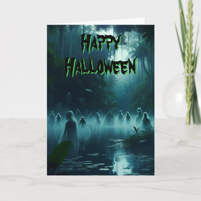 Cartão Ghouls No Maldito Pântano Na Noite De Halloween (Frente)