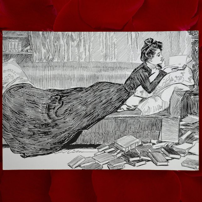 Cartão Gibson Girl lendo um livro (Criador carregado)