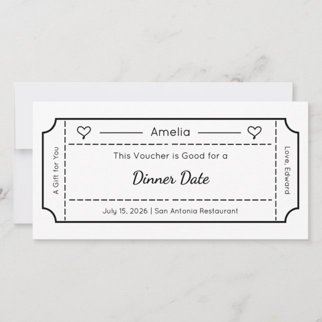 Cartão Gift Voucher, Custom Gift Ticket Card (Frente)