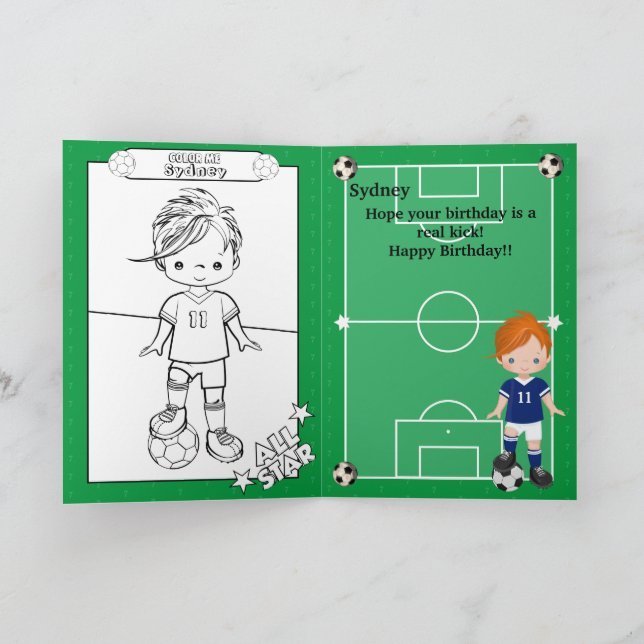 Cartão Ginger Boys Soccer Coloring Page Feliz Aniversário (Interior)