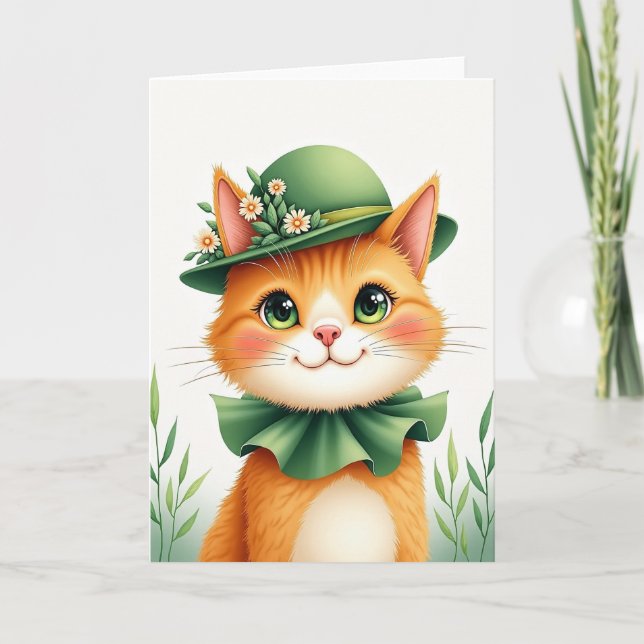 Cartão Ginger Cat Bowler Hat Portrait Card (Frente)