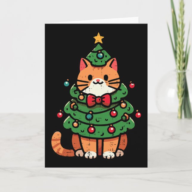 Cartão Ginger Cat Christmas Tree Cute Xmas Girls Kids Tod (Frente)