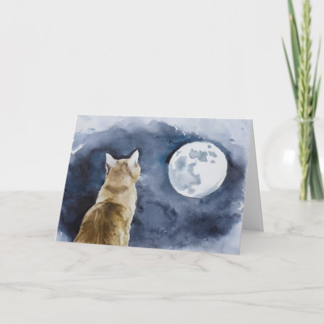 Cartão Ginger Cat e Plenamente Moon Greeting Card (Frente)