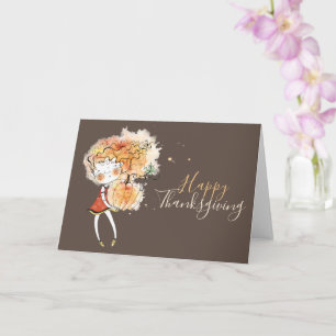 Cartão Ginger Girl com Ação de Graças de Abóbora