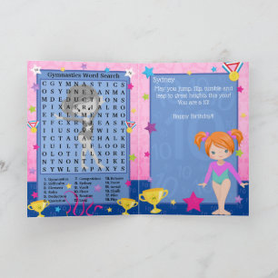 Cartão Ginger Girls Gymnastics Word Search Feliz Aniversá