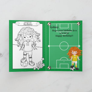 Cartão Ginger Girls Soccer Coloring Page Feliz Aniversári