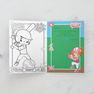 Cartão Ginger Girls Softball Coloring Page Feliz Aniversá