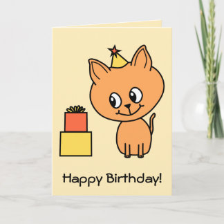 Cartão Ginger Kitten Vestindo um Chapéu de Aniversário.