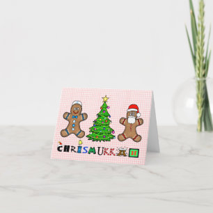 Cartão Gingerbird Men and Tree Chrismukkah Card