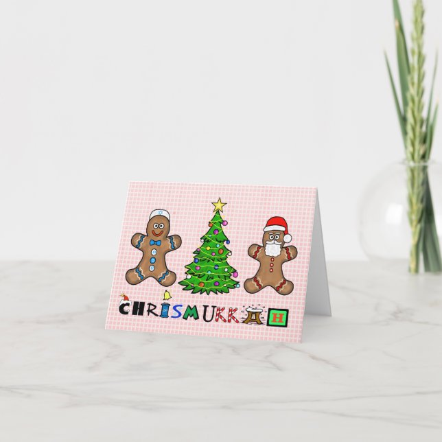 Cartão Gingerbird Men and Tree Chrismukkah Card (Frente)