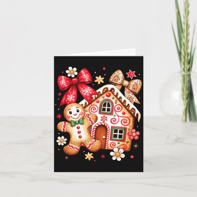 Cartão Gingerbread Christmas Bow Christmas House Retro Co (Frente)
