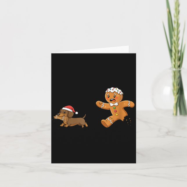 Cartão Gingerbread Cookie Chasing Dachshund Christmas Dog (Frente)