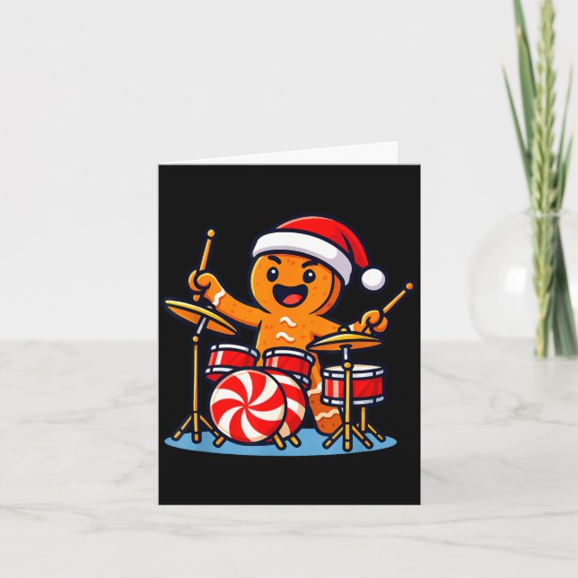 Cartão Gingerbread Man Playing Drums  (Frente)
