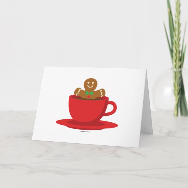 Cartão Gingerbread Man Relaxing In Hot Chocolate Red Cup (Frente)
