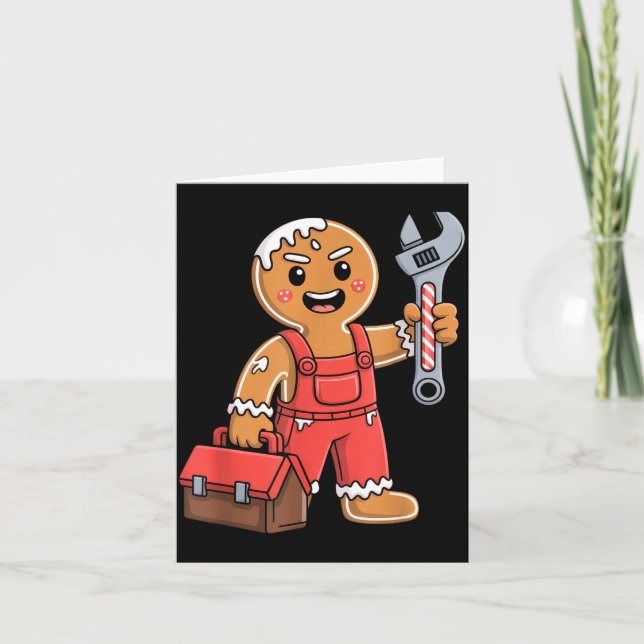 Cartão Gingerbread Mechanic Handyman Fixer Worker Christm (Frente)
