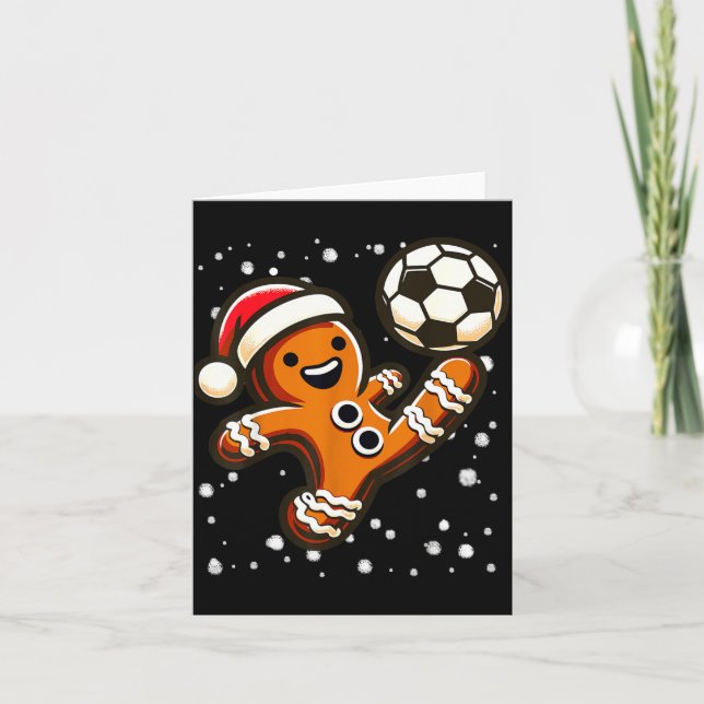 Cartão Gingerbread Plays Soccer Bicycle Kick, Cookie Chri (Frente)