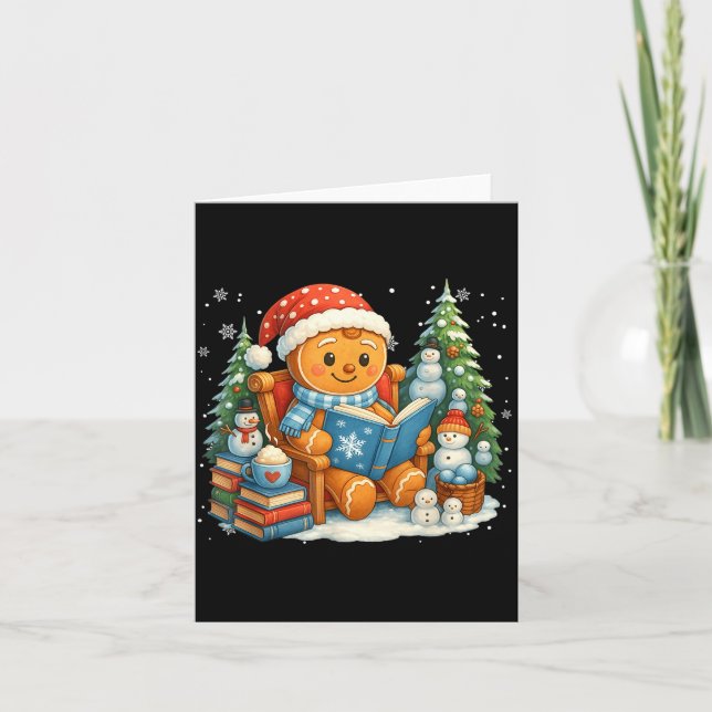 Cartão Gingerbread Reading Book Lovers Christmas Bookworm (Frente)