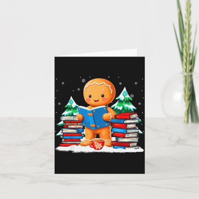 Cartão Gingerbread Reading Books Librarians Merry Christm (Frente)