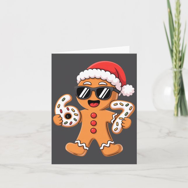 Cartão Gingerbread Santa With Sungles Holding 67 Cookies  (Frente)
