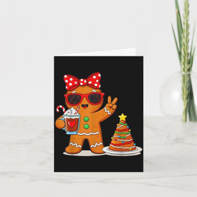 Cartão Gingerbread Women Drinking Coffee Christmas Tree C (Frente)