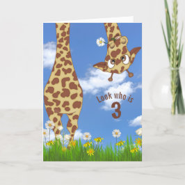 Cartão girafa-aniversário de 3 anos