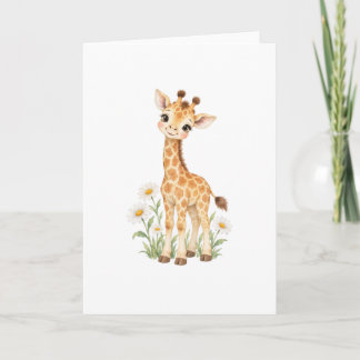 Cartão Girafa Bebê Entre Margaridas