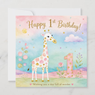 Cartão Girafa Caprichosa Primeiro Aniversário Maravilha