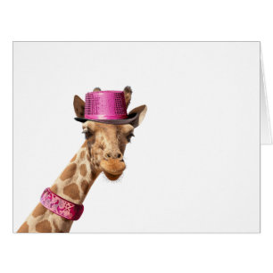 Cartão Girafa com chapéu cor-de-rosa brilhante
