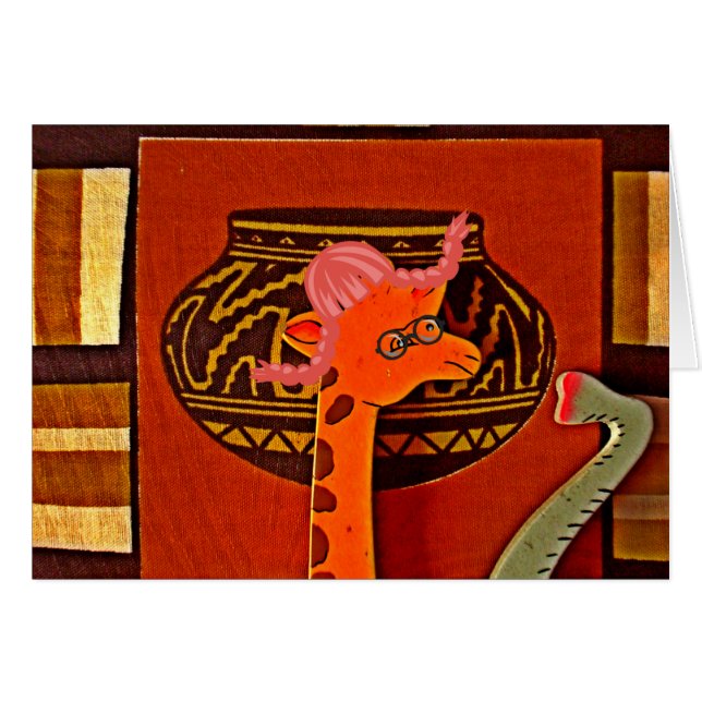 Cartão Girafa com Muffin: Um Design africano bonito (Frente Horizontal)