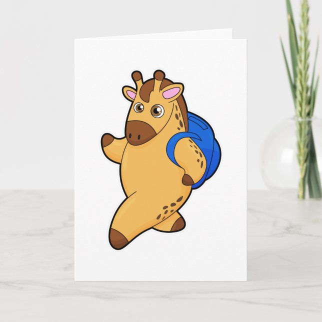 Cartão Girafa como estudante com mochila (Frente)