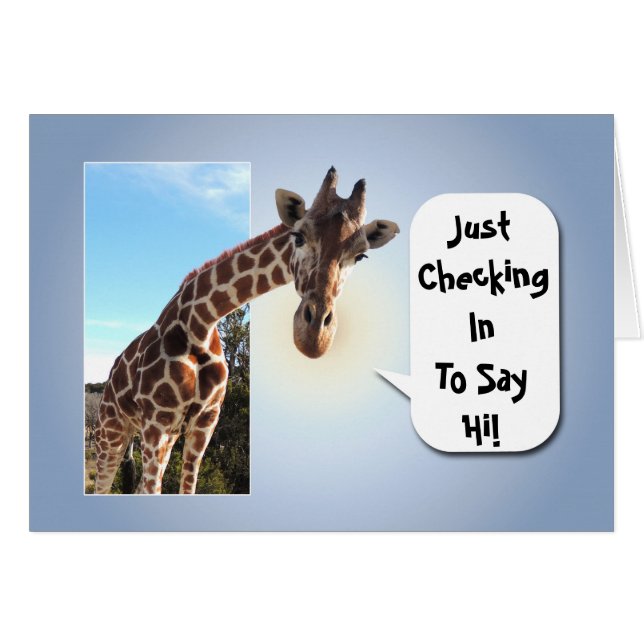 Cartão Girafa curiosa só de entrada para dizer oi (Frente Horizontal)