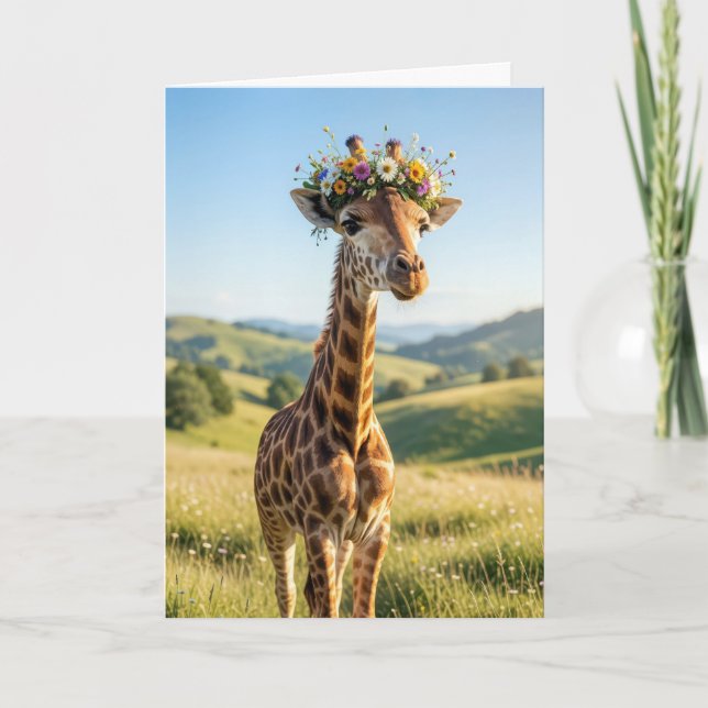 Cartão Girafa de Aniversário com Coroa Floral (Frente)