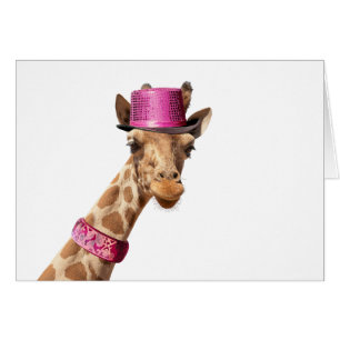 Cartão Girafa de chapéu cor-de-rosa brilhante