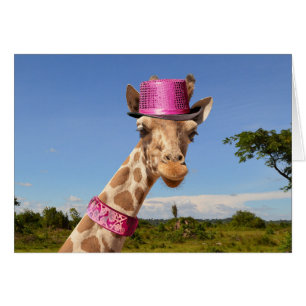 Cartão Girafa de chapéu cor-de-rosa brilhante