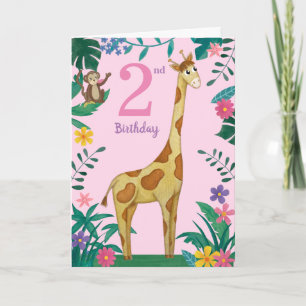 Cartão Girafa E segundo aniversário De Amigos