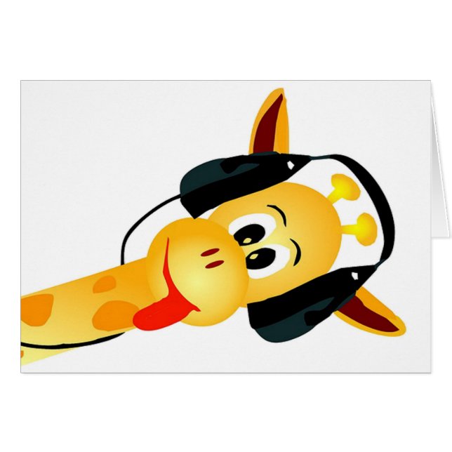 Cartão girafa engraçado com fones de ouvido (Frente Horizontal)