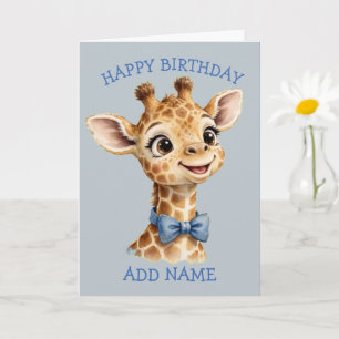 Cartão Girafa Macho: Animal Bebê Arco Pastel Aniversário