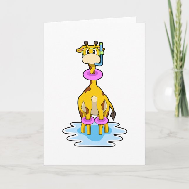 Cartão Girafa nadando com boia (Frente)