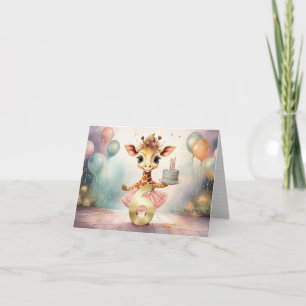 Cartão Girafa personalizada de saia de bailarina rosa Fel