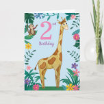 Cartão Giraffe And friends 2nd Birthday Card<br><div class="desc">Floral giraffe and friends design colourful picture on the inside.. just click personalise to make your own</div>