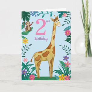 Cartão Giraffe And friends 2nd Birthday Card