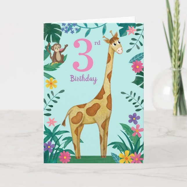 Cartão Giraffe And friends 3rd Birthday Card (Frente)