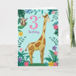 Cartão Giraffe And friends 3rd Birthday Card<br><div class="desc">Floral giraffe and friends design colourful picture on the inside.. just click personalise to make your own</div>